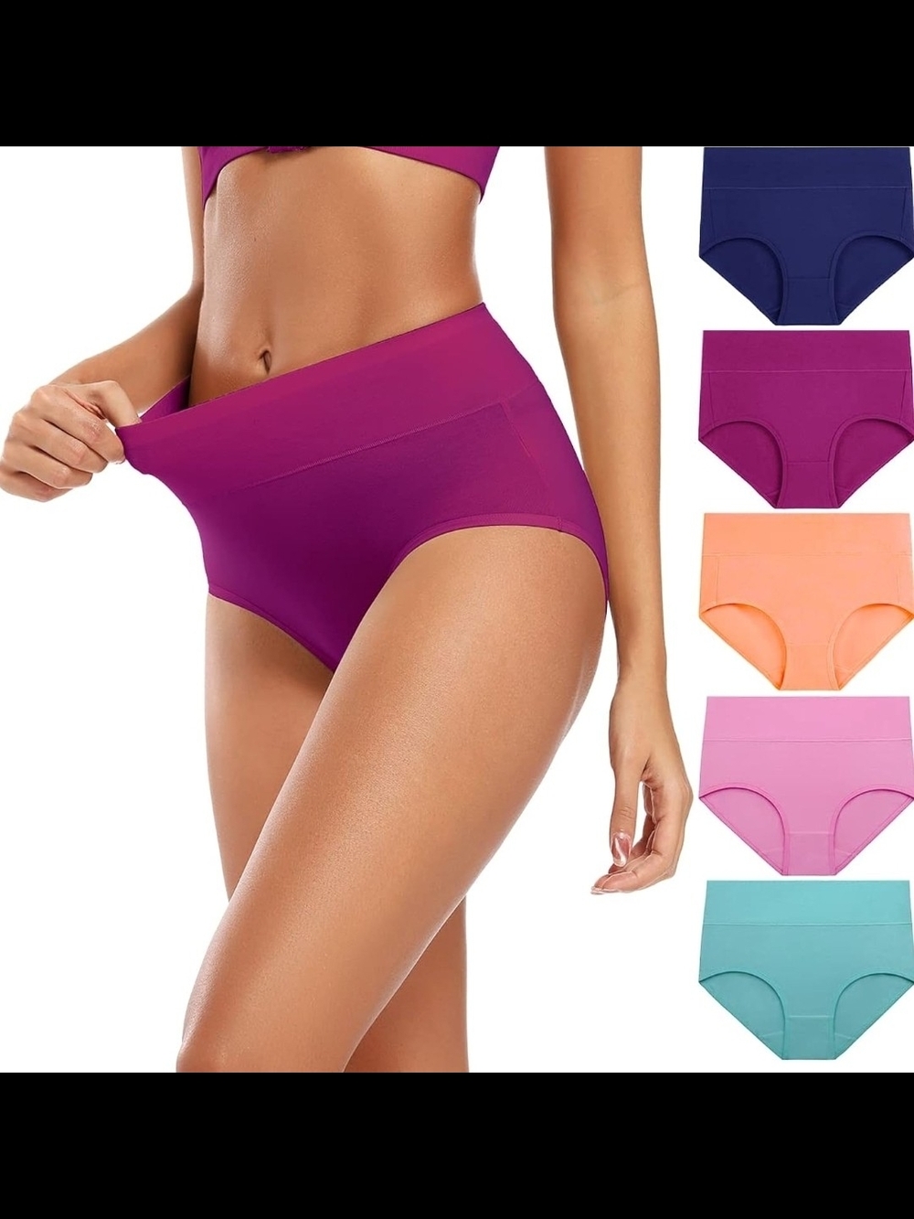Molasus Women's Cotton Underwear High-Waist Seamless Briefs - 5 pack multi colo